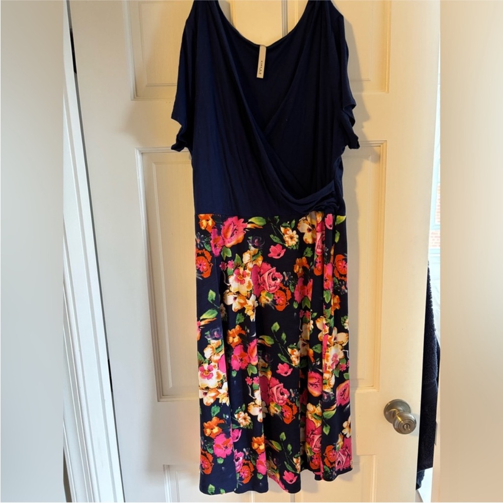 Modcloth Gilli Navy Floral Faux Wrap Sundress no tags fits XXL/1X EUC